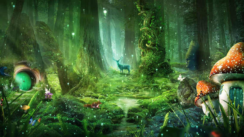 梦幻童话般唯美森林动态背景视频元素如诗般