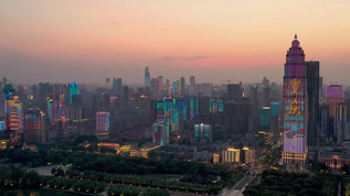 航拍武汉汉口滨江城市灯光秀视频素材