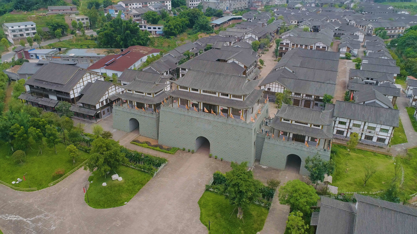 尧坝古镇景区航拍蓬溪