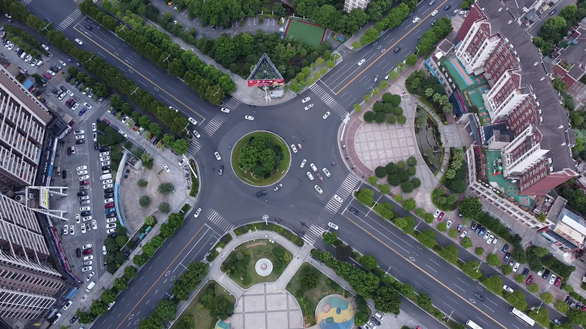 航拍湖南衡阳西二环十字路口环岛三叉路口