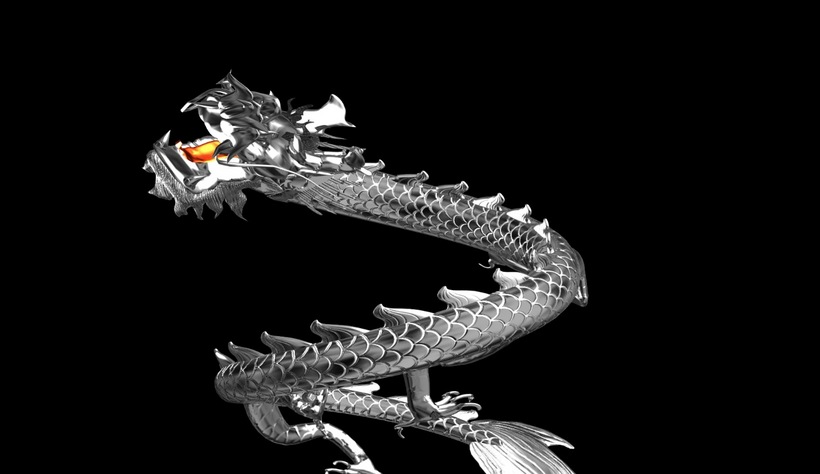 腾跃盘旋而上银色的龙透明通道背景视频如飞