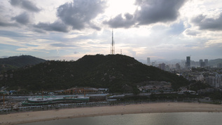 航拍风光城市广东珠海日落天空海景沙滩4k素材视频素材