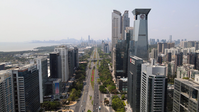 航拍深圳车公庙cbd石厦