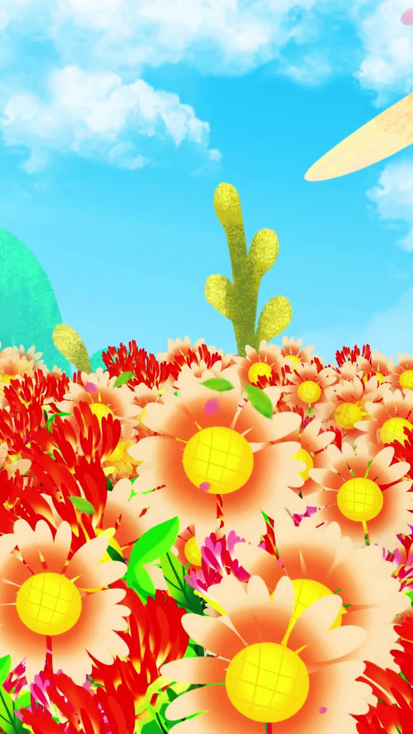 卡通花丛背景素材百花丛mp4
