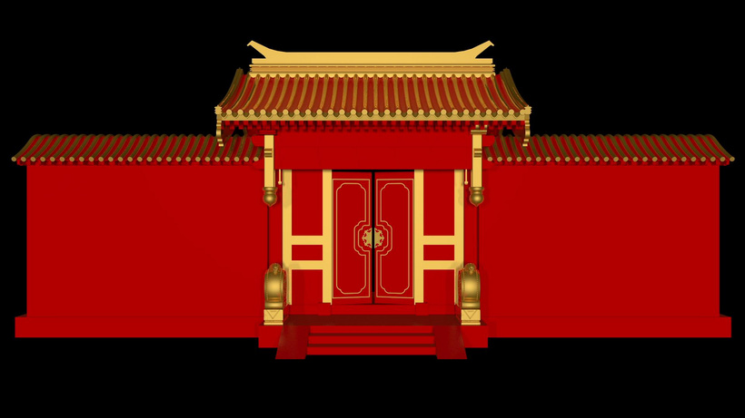 三维中国风大门打开动画3d立体