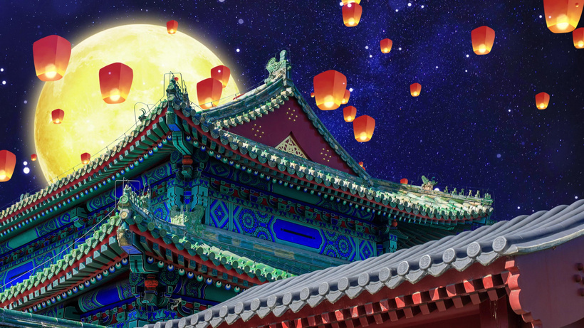 4k古风古建筑舞台背景视频秀台mp4