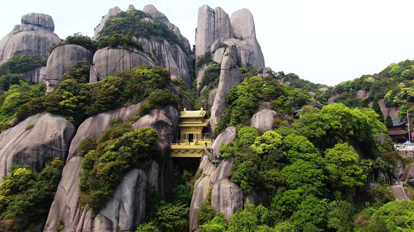 航拍5a景区福建太姥山一片瓦游览区景点纯铜悬空寺视频百山祖