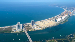 惠州双月湾蓝色海景4K航拍视频素材