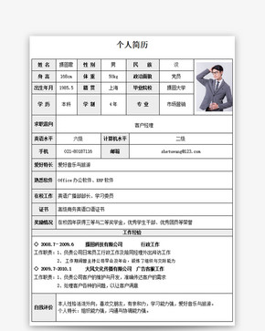客户经理个人求职简历word模板图片