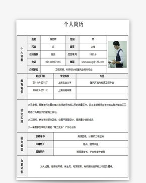 工程预算、科研设计或建筑业相关行业个人求职简历word模板word文档