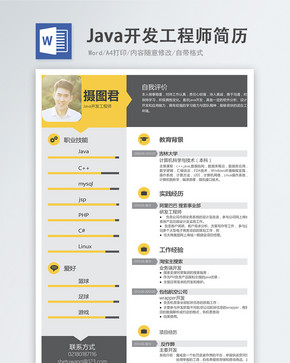 Java开发工程师word简历图片