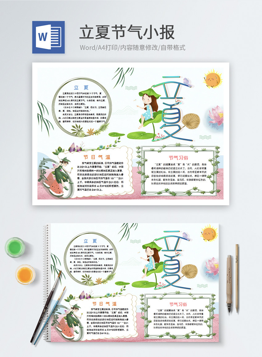 立夏二十四节气word手抄报模版