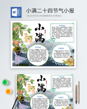 水墨插画小满二十四节气小报word文档