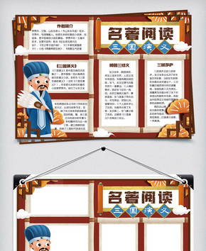 可爱中国风三国演义名著阅读小报手抄报模板图片