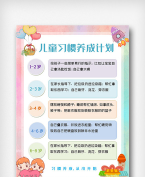 彩色渐变儿童习惯养成计划表word文档