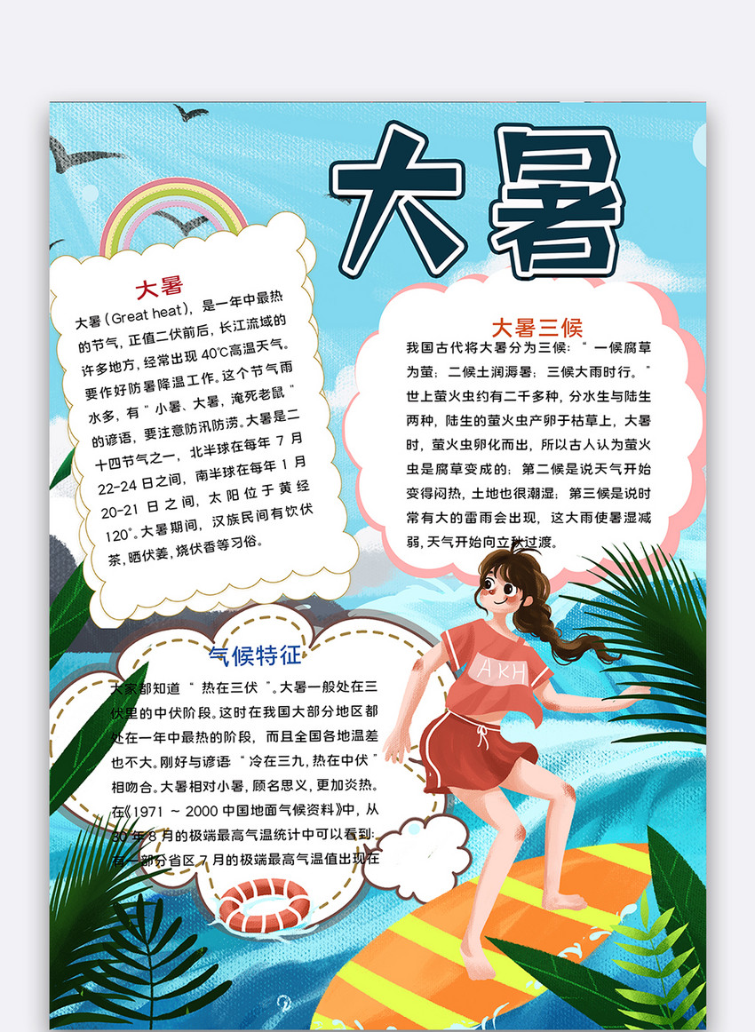 女孩冲浪大暑小报