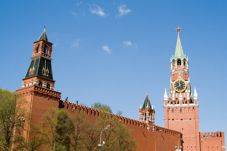 莫斯科有钟的克里姆林宫墙