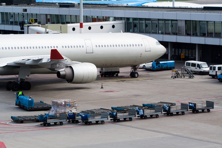 站在大门口的飞机英俊的商人在航空公司的值机柜台交出机票大门入口