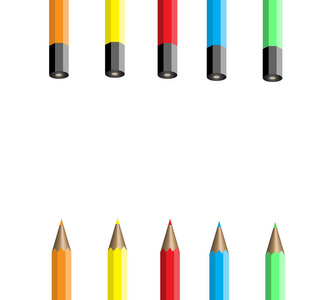 五色铅笔。矢量插图