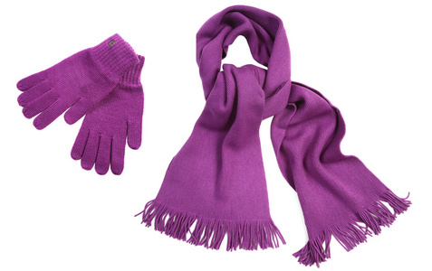 紫色针织围巾和手套