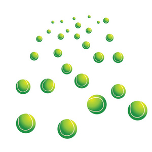 很多绿色网球。 矢量插图