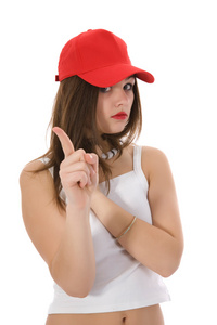 戴红帽子的情绪化女孩图片