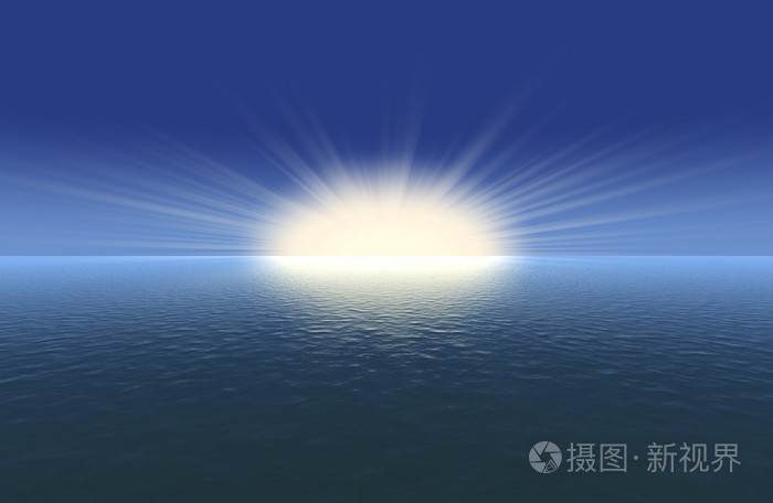 有地平线和太阳光束的太阳天