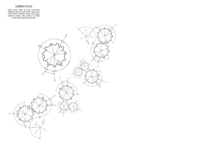 在啮合的齿轮。工程制图与齿轮抽象工业背景
