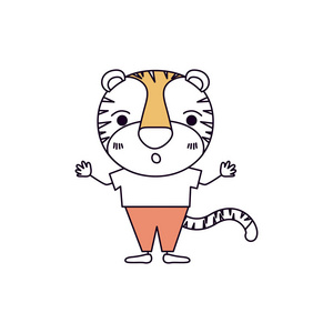 轮廓颜色部分漫画的可爱老虎惊讶在衣服中的表达