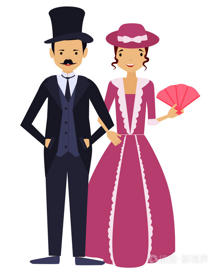 女士们先生们男人和女人在老式的服装矢量图