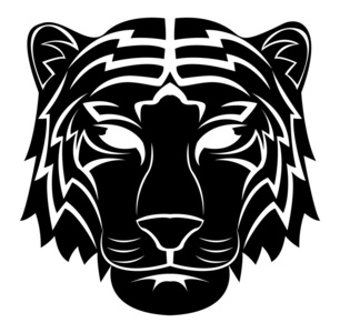 矢量图.老虎头纹身风格化的老虎头. 彩色书的黑白页.