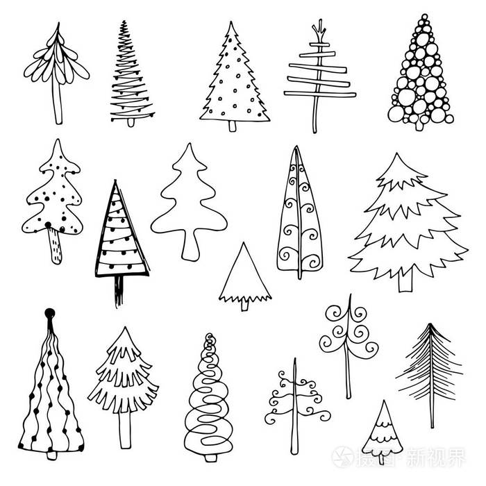 一套手绘杉树和松树插画-正版商用图片004vkc-摄图新视界