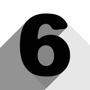 6 号标志设计模板元素。矢量。有两个扁平的灰色阴影，白色背景上的黑色图标