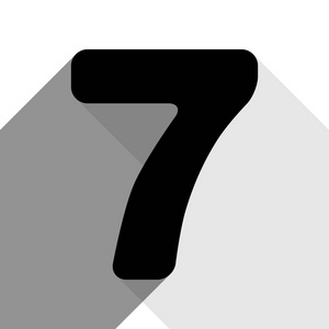 7 号标志设计模板元素。矢量。有两个扁平的灰色阴影，白色背景上的黑色图标