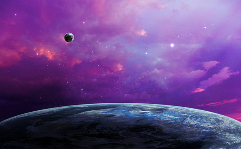 空间场景。紫色的天空与行星。由美国国家航空航天局提供的元素