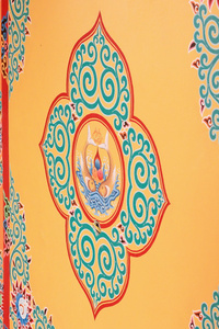 佛教墙上的装饰。Thrangu 扎西长江修道院尼泊尔。0964