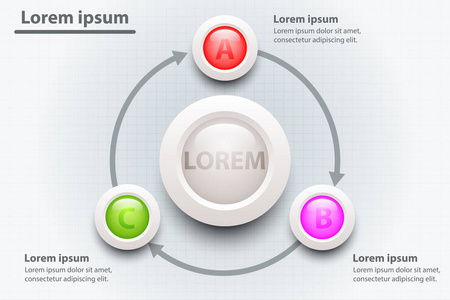 多彩的三个主题 3d 纸圈有白色圆圈中心网站演示文稿封面海报矢量设计信息图图概念