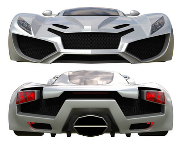 两种类型的赛车概念车以灰色一套。前端和后端的视图。3d 图