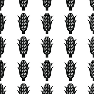 黑玉米玉米黑简单轮廓矢量无缝模式.黑色的蔬菜时尚纹理.