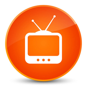 电视图标优雅橙色圆形按钮