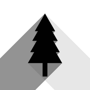 新的一年树标志。矢量。有两个扁平的灰色阴影，白色背景上的黑色图标