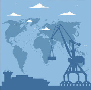 港口起重机剪影海港横幅照片