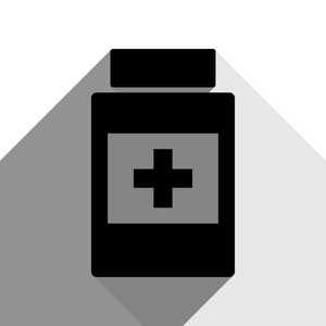 医疗容器标志。矢量。有两个扁平的灰色阴影，白色背景上的黑色图标