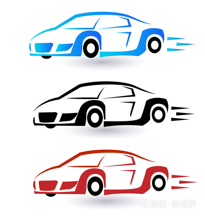 速度体育汽车设置的三个颜色标志矢量图标