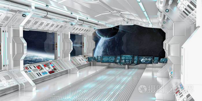 在遥远的行星系统 3d 渲染视图飞船内部
