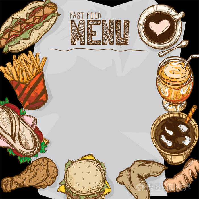 菜单的餐厅,模板设计手绘图形