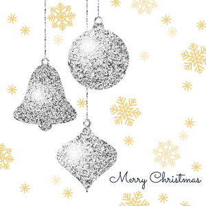 用银挂小玩意儿和雪花的快乐圣诞背景。