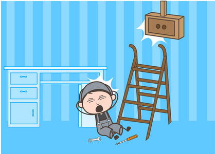 从楼梯矢量插画卡通工人摔下来照片