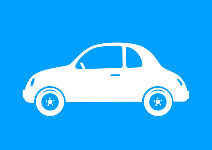 在蓝色背景上的白色小汽车图标图片