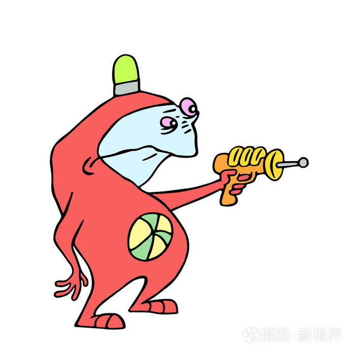 卡通外星人的目标是从冲击波在他的手中.矢量图